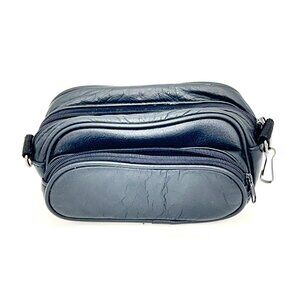 Vintage Ryka Black Leather Two Compartment Camera Lens Bag Zipper Metal Hardware